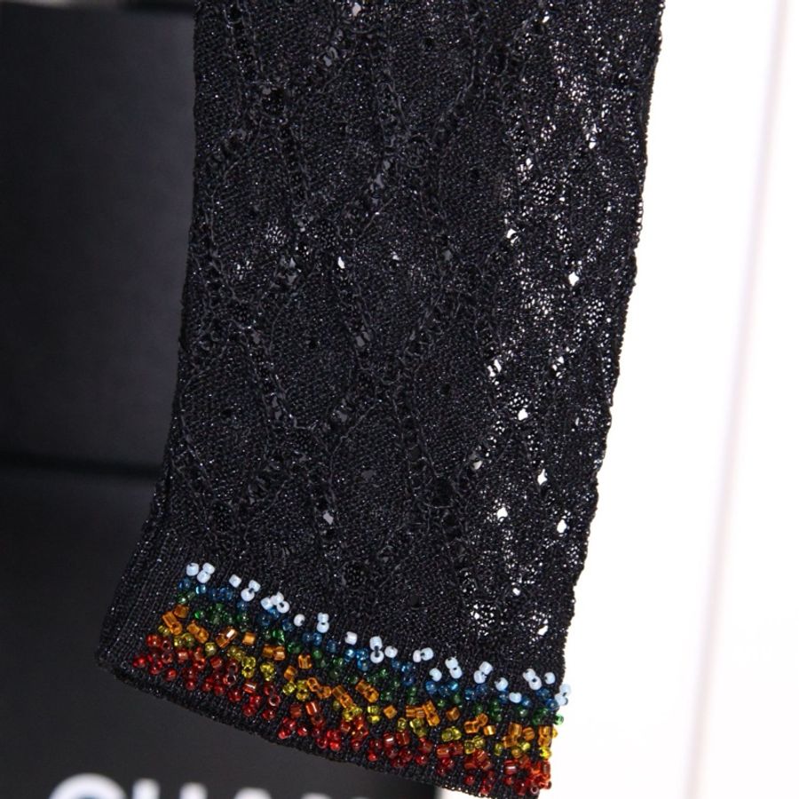 Dior 黑色细闪彩色钉珠滚边拉链针织开衫上衣外套-33
