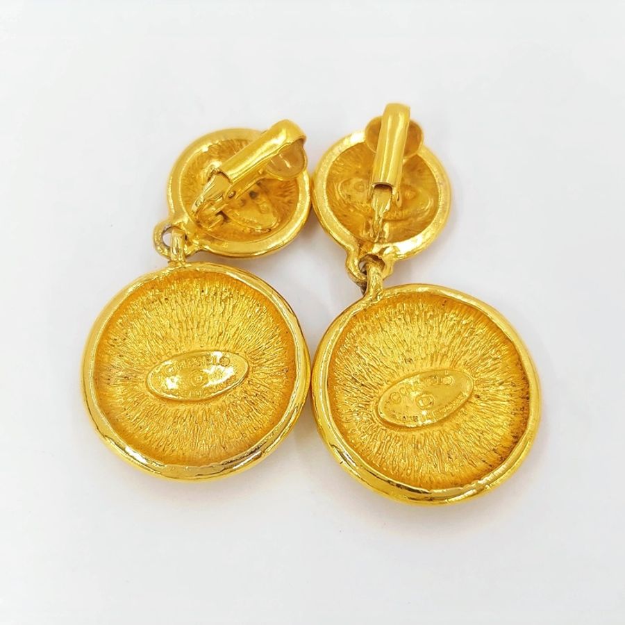 Chanel香奈兒 Vintage1980年代✨金色金屬雙C logo垂墜金幣✨復古夾式耳環 古董耳夾-7