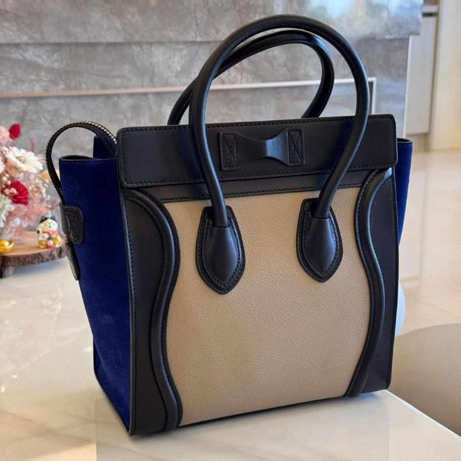 CELINE 三色牛皮拼接手提 冏包/笑臉包-3