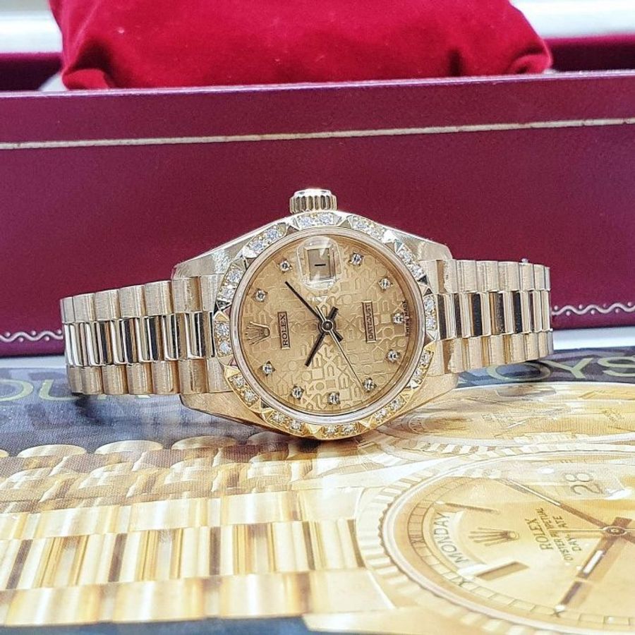 【大眾名錶】ROLEX 勞力士69258 Datejust 蠔式日誌 女錶18K金 原廠金字塔鑽圈 大眾名錶B1395-2