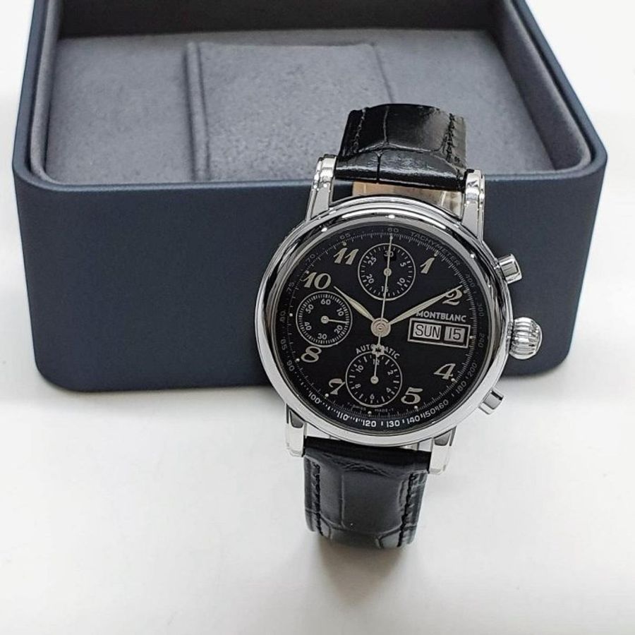 【大眾名錶】Montblanc萬寶龍 Star星辰系列 8451 黑色數字面盤 三眼計時 星期顯示 大眾名錶G334-1