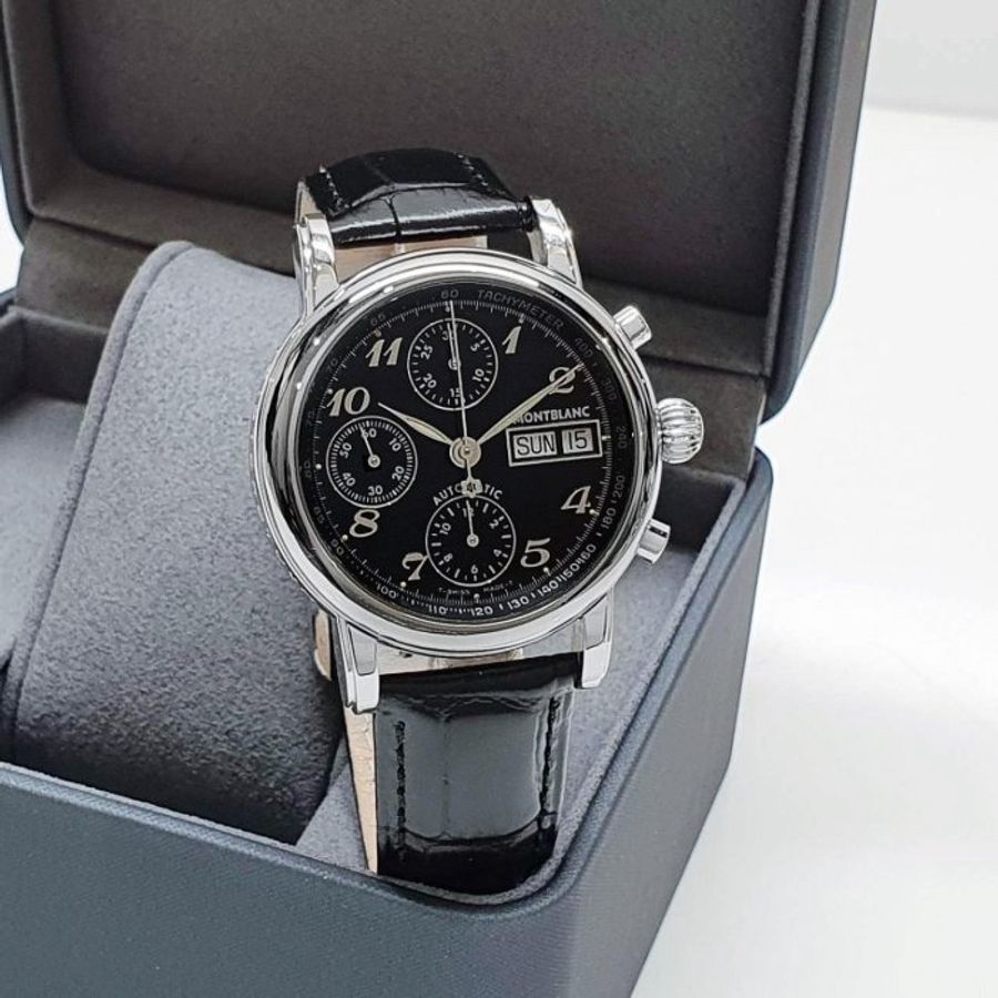 【大眾名錶】Montblanc萬寶龍 Star星辰系列 8451 黑色數字面盤 三眼計時 星期顯示 大眾名錶G334-3