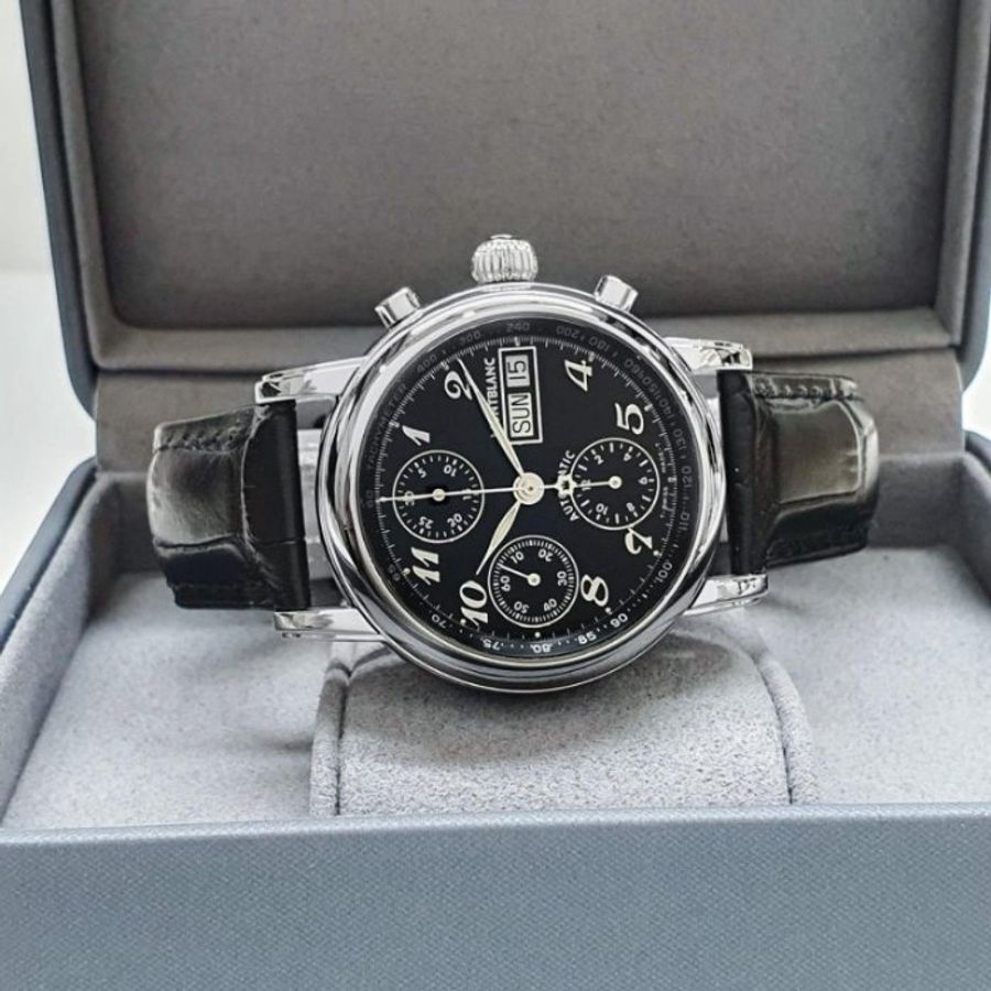 【大眾名錶】Montblanc萬寶龍 Star星辰系列 8451 黑色數字面盤 三眼計時 星期顯示 大眾名錶G334-4