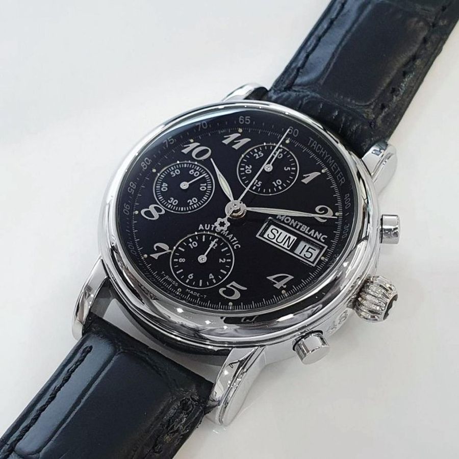【大眾名錶】Montblanc萬寶龍 Star星辰系列 8451 黑色數字面盤 三眼計時 星期顯示 大眾名錶G334-5