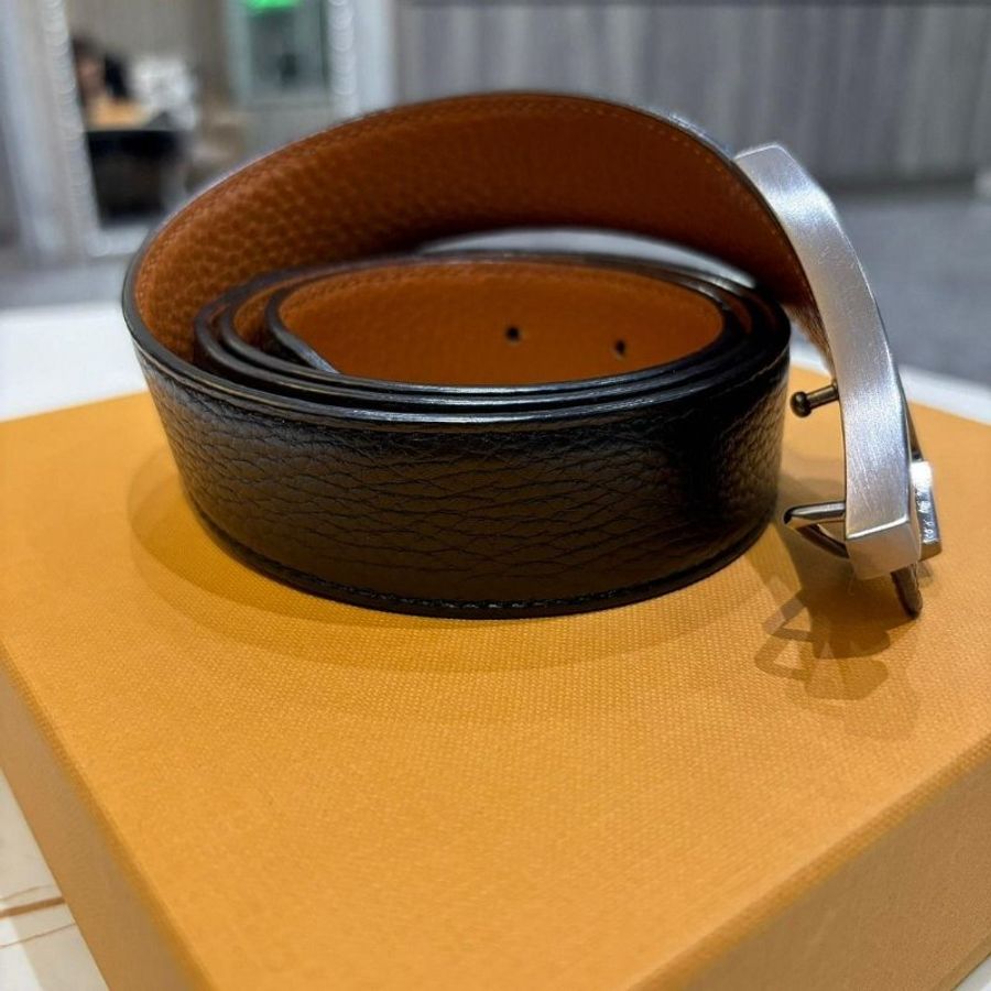 TOD'S Timeless 仿舊T釦牛皮腰帶(棕色x黑色) 90CM-4