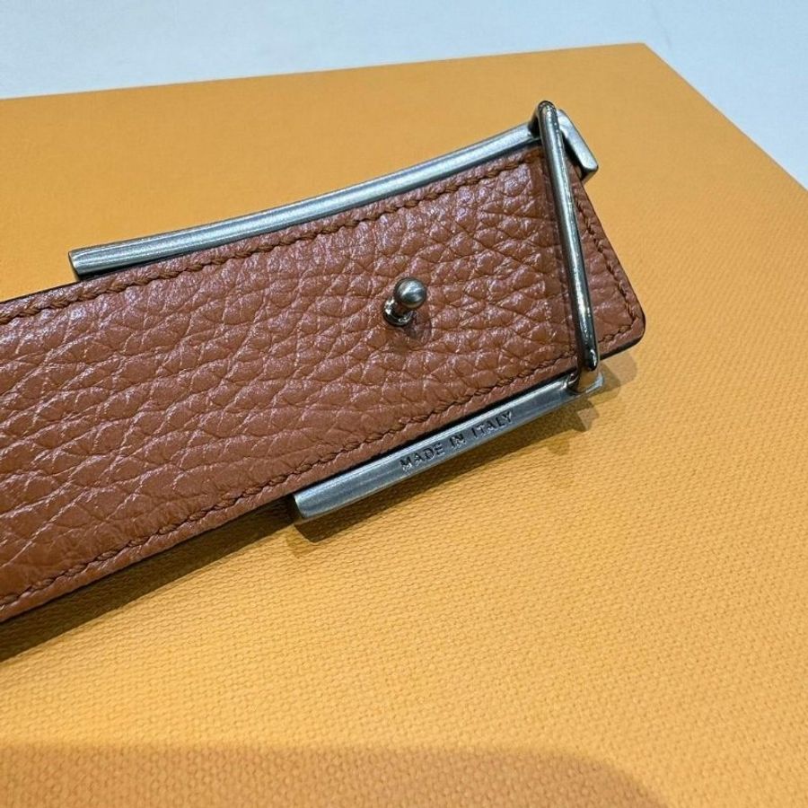 TOD'S Timeless 仿舊T釦牛皮腰帶(棕色x黑色) 90CM-5