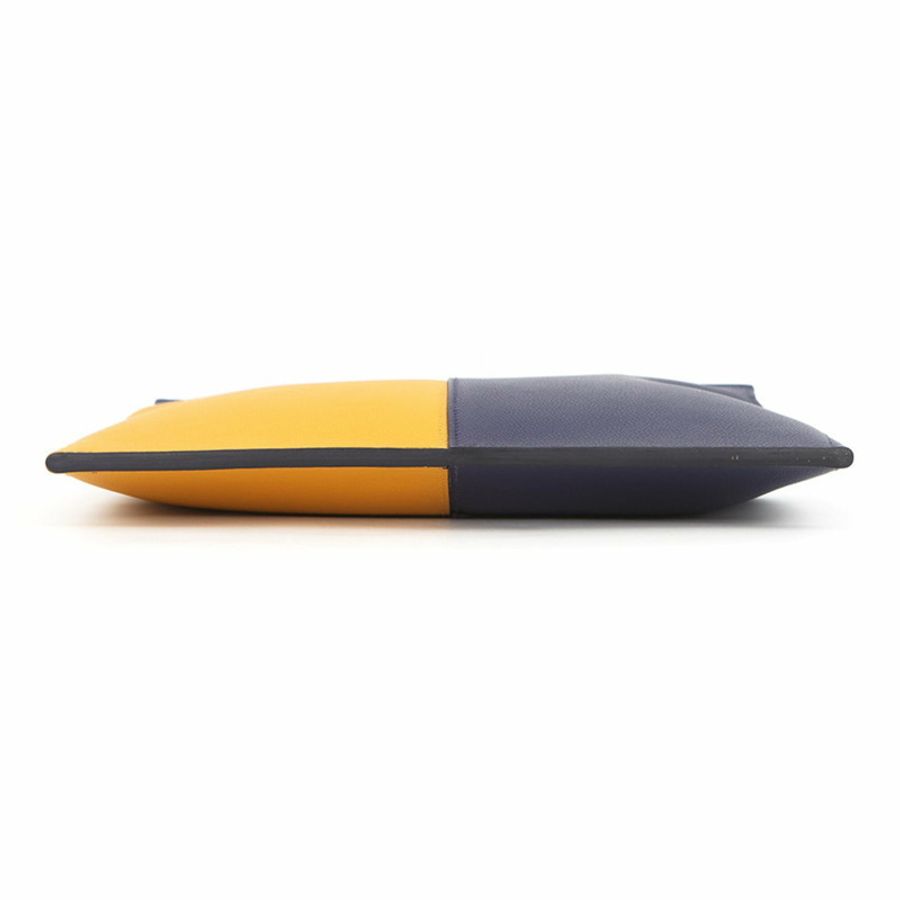 愛馬仕 Necto Jaune Ambre Blue Ancre Black Evercolor Box Calf C Stamp 男士手拿包-2