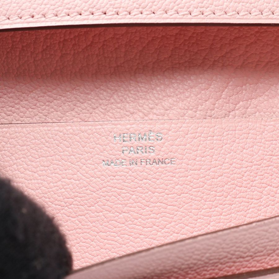 櫻花粉 Chevre 山羊皮 Bearn 兩折長夾 X刻 銀釦【HERMES 愛馬仕】 H039078CK-5