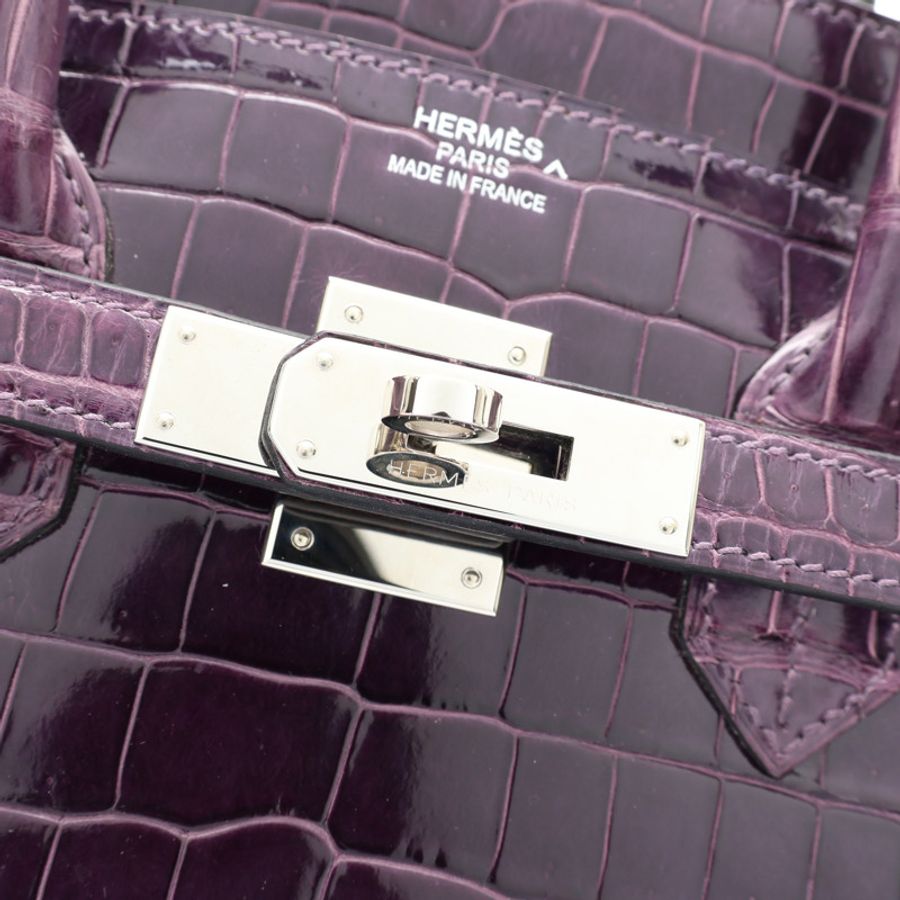紫水晶亮面 鱷魚皮 Birkin 35 鉑金包 手提包 □N刻 銀釦【HERMES 愛馬仕】-3