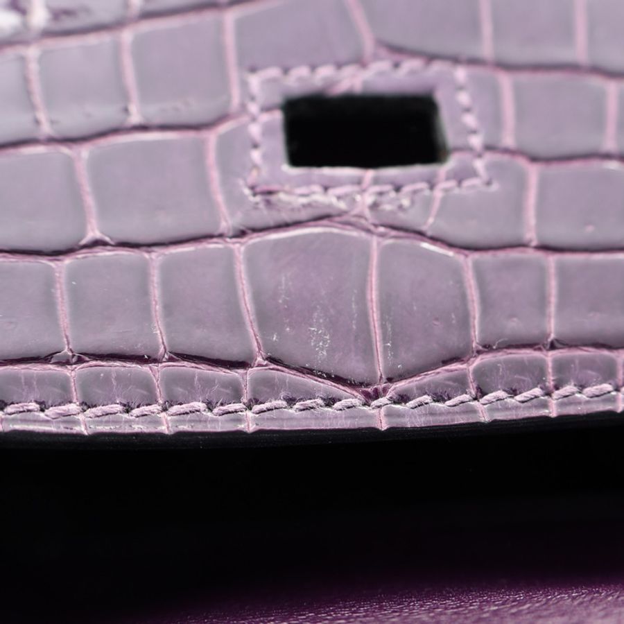紫水晶亮面 鱷魚皮 Birkin 35 鉑金包 手提包 □N刻 銀釦【HERMES 愛馬仕】-9