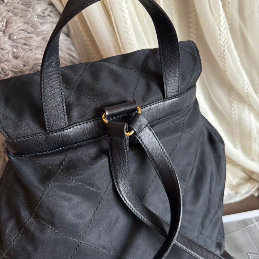 普拉達 PRADA 經典 黑色 尼龍 菱格紋後背包 背囊 背包 backpack bag rucksack-5