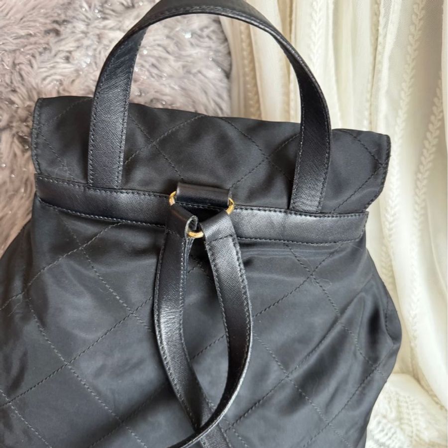 普拉達 PRADA 經典 黑色 尼龍 菱格紋後背包 背囊 背包 backpack bag rucksack-6
