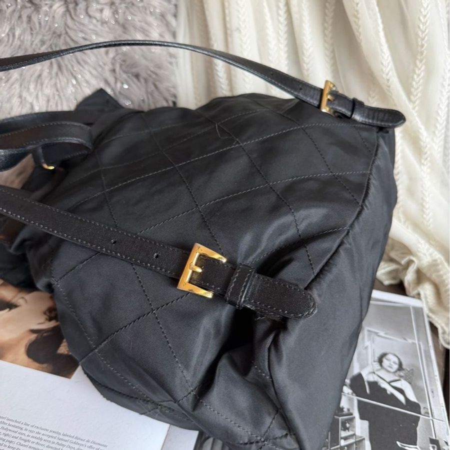 普拉達 PRADA 經典 黑色 尼龍 菱格紋後背包 背囊 背包 backpack bag rucksack-9