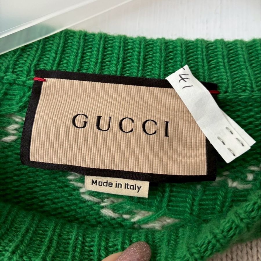 Gucci 綠色白滿版字母毛衣❤️🔥-1