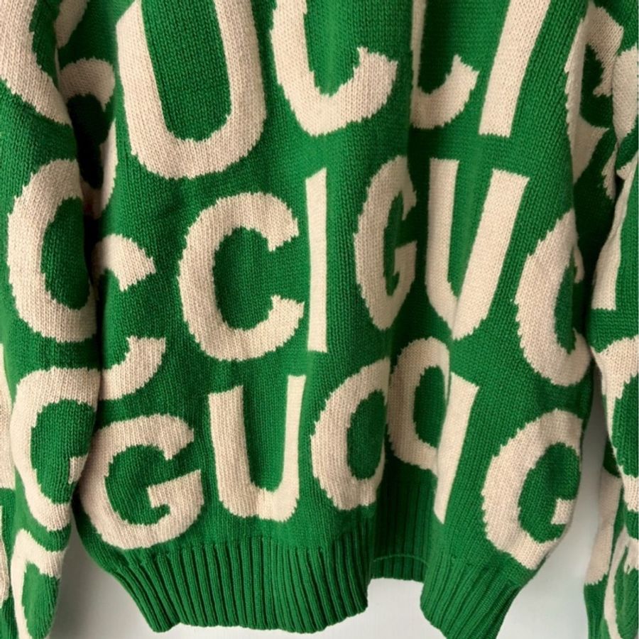 Gucci 綠色白滿版字母毛衣❤️🔥-6