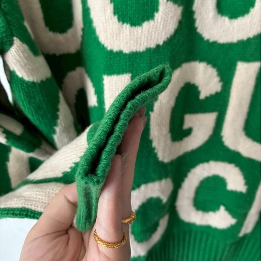 Gucci 綠色白滿版字母毛衣❤️🔥-12