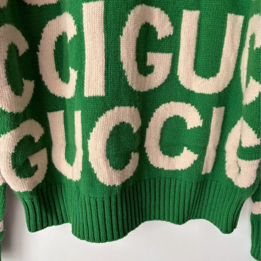 Gucci 綠色白滿版字母毛衣❤️🔥-15
