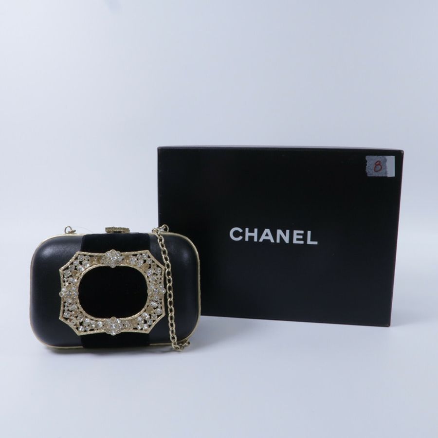 CHANEL 羊皮皮革/天鵝絨Chain Shoulder鏈帶肩背袋-9