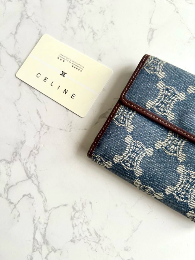 Celine牛仔藍拼皮老花短夾 皮夾 錢包 稀有中古包 二手包 古董包-13