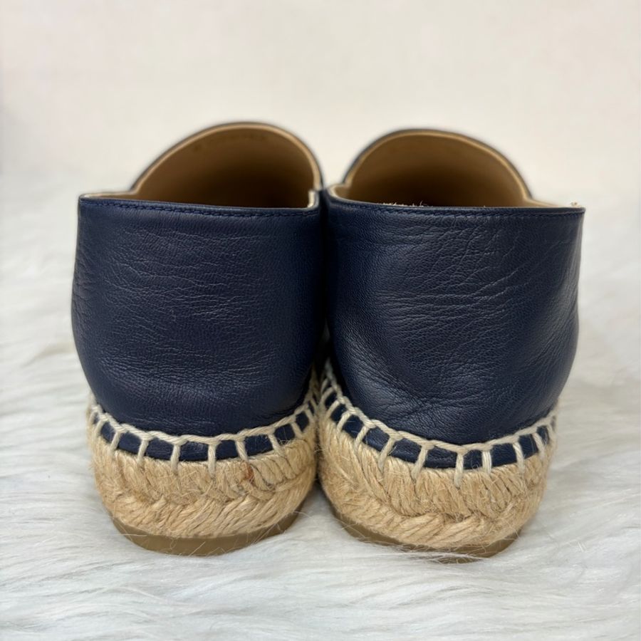 CHANEL G29762 黑拼藍 羊皮 厚底 鉛筆鞋 鬆餅鞋 草編鞋 休閒鞋 平底鞋-3