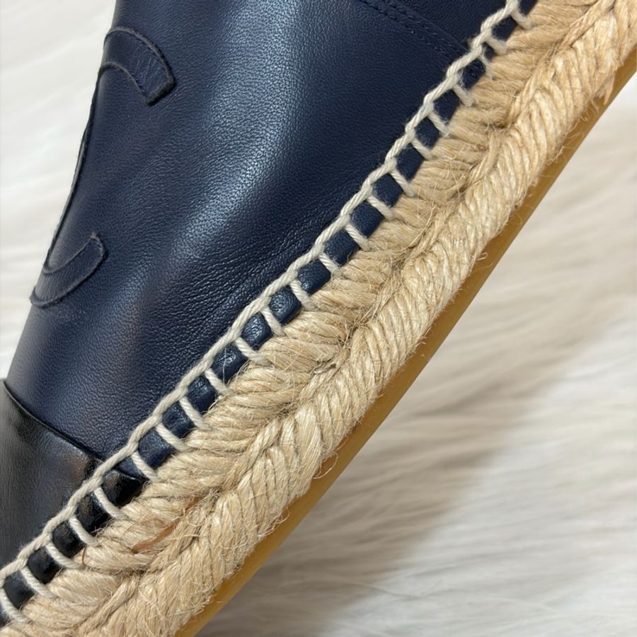 CHANEL G29762 黑拼藍 羊皮 厚底 鉛筆鞋 鬆餅鞋 草編鞋 休閒鞋 平底鞋-28