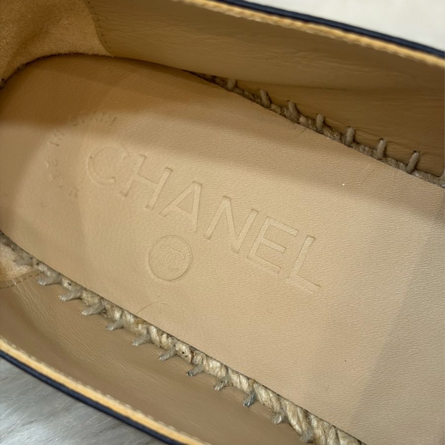 CHANEL G29762 黑拼藍 羊皮 厚底 鉛筆鞋 鬆餅鞋 草編鞋 休閒鞋 平底鞋-31
