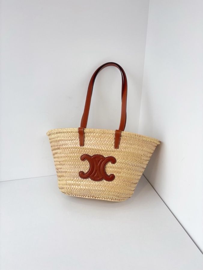 ✨Celine賽琳|凱旋門焦糖草編菜籃子Triomphe Tote|99新|23年編碼-1