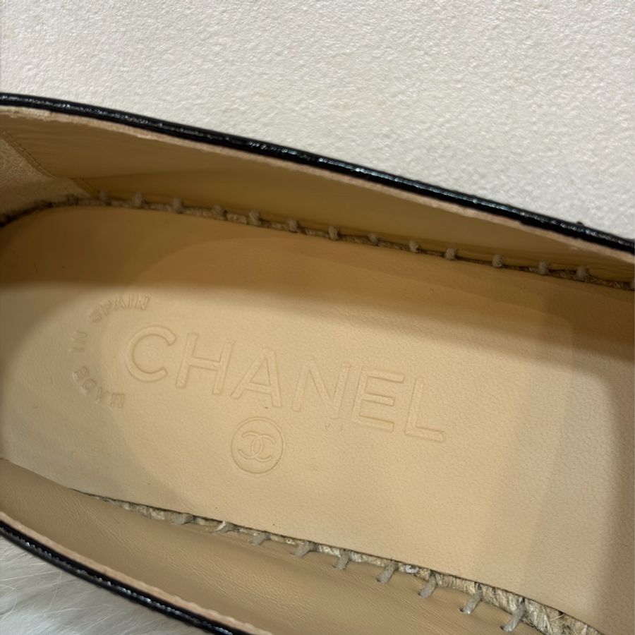 CHANEL G29762 黑色 漆亮羊皮 厚底 鉛筆鞋 鬆餅鞋 草編鞋 休閒鞋 平底鞋-8
