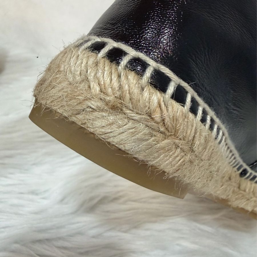 CHANEL G29762 黑色 漆亮羊皮 厚底 鉛筆鞋 鬆餅鞋 草編鞋 休閒鞋 平底鞋-15