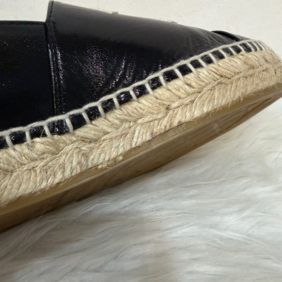 CHANEL G29762 黑色 漆亮羊皮 厚底 鉛筆鞋 鬆餅鞋 草編鞋 休閒鞋 平底鞋-16