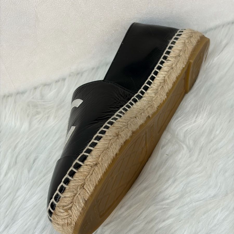 CHANEL G29762 黑色 漆亮羊皮 厚底 鉛筆鞋 鬆餅鞋 草編鞋 休閒鞋 平底鞋-20