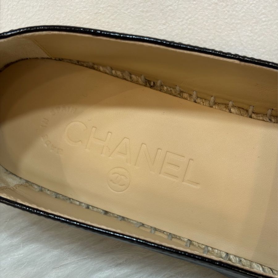 CHANEL G29762 黑色 漆亮羊皮 厚底 鉛筆鞋 鬆餅鞋 草編鞋 休閒鞋 平底鞋-22