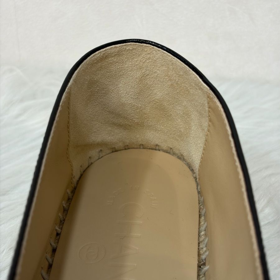 CHANEL G29762 黑色 漆亮羊皮 厚底 鉛筆鞋 鬆餅鞋 草編鞋 休閒鞋 平底鞋-23