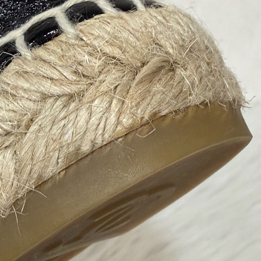 CHANEL G29762 黑色 漆亮羊皮 厚底 鉛筆鞋 鬆餅鞋 草編鞋 休閒鞋 平底鞋-29