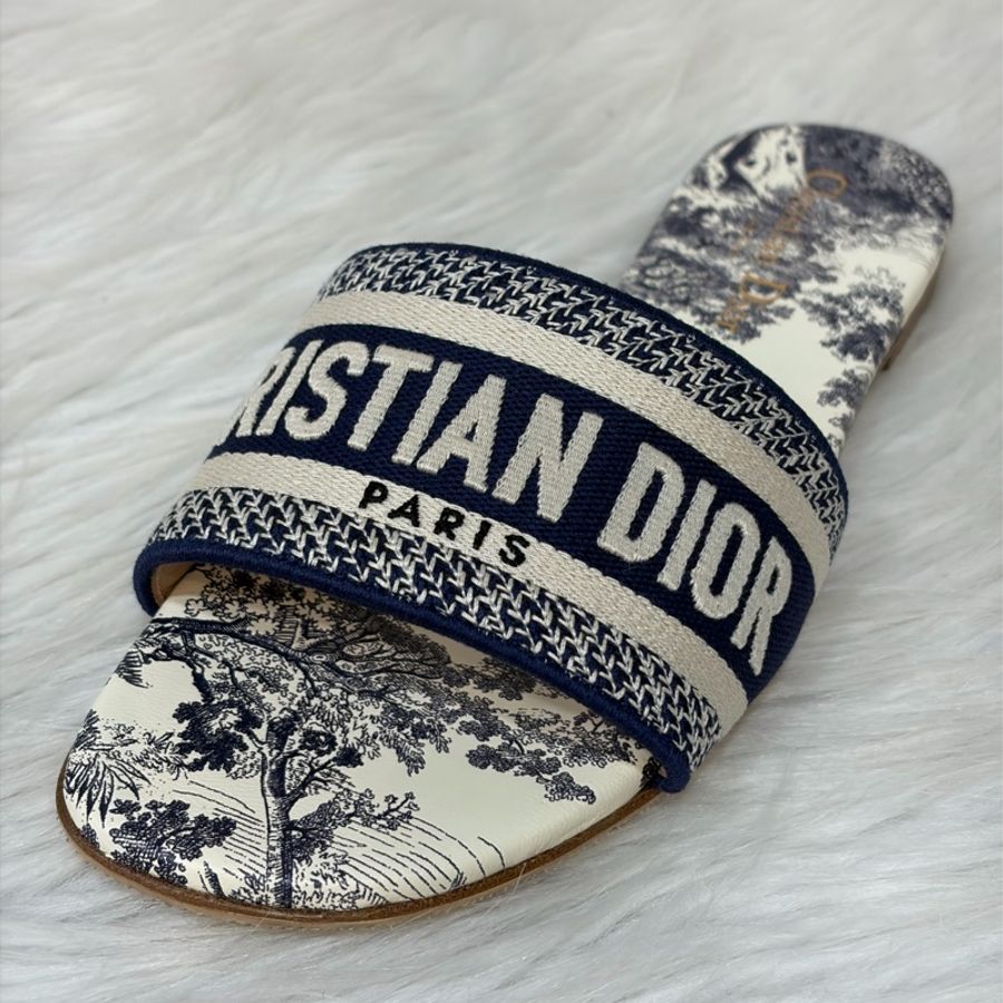 DIOR KCQ209TJE_S68B 亮藍色刺繡棉布和 Toile de Jouy 法式印花圖騰涼鞋-4