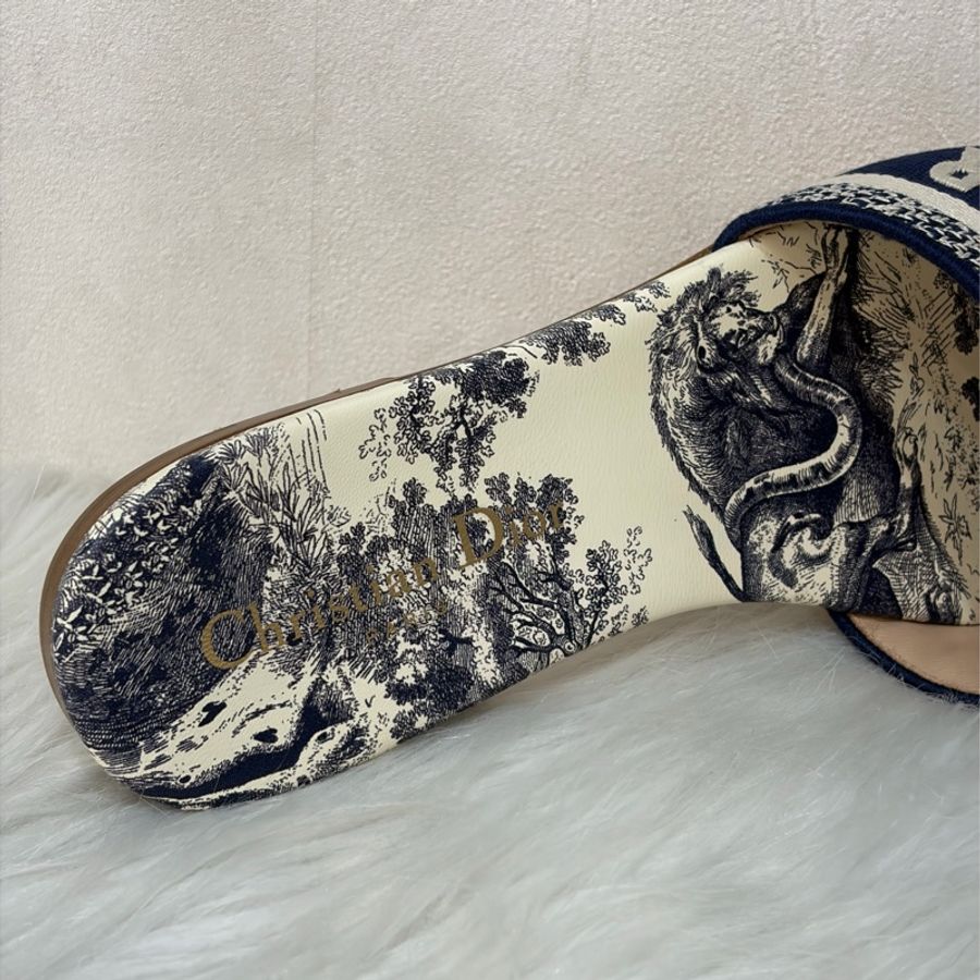 DIOR KCQ209TJE_S68B 亮藍色刺繡棉布和 Toile de Jouy 法式印花圖騰涼鞋-5