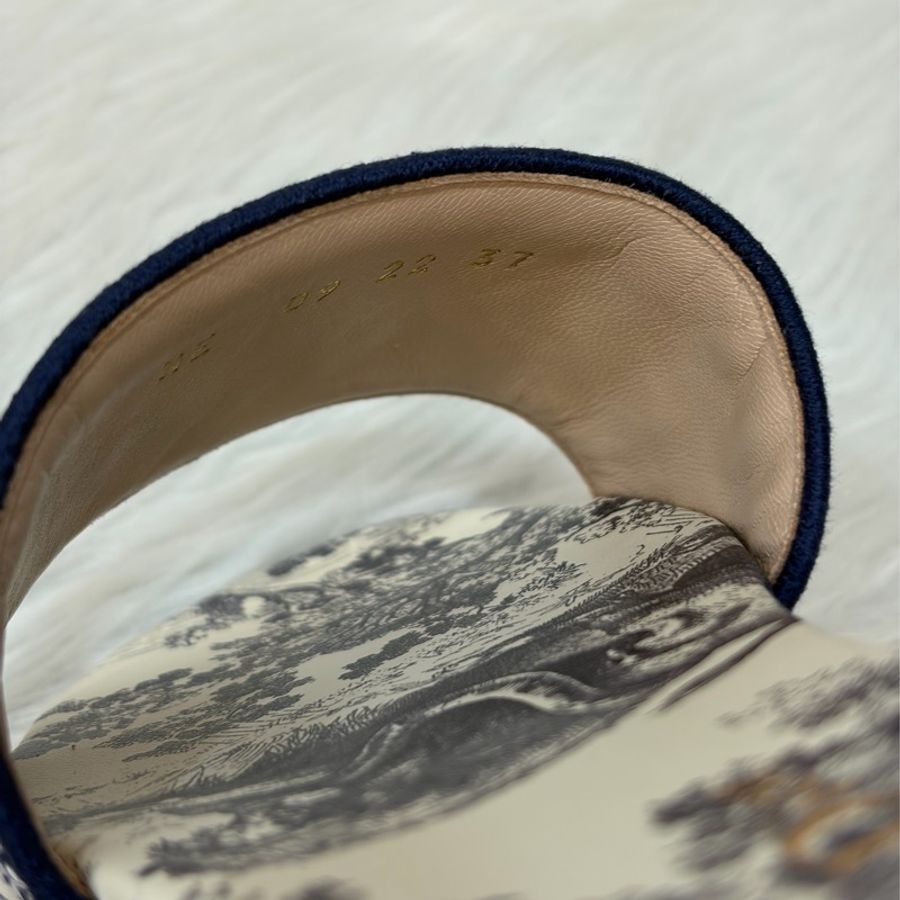 DIOR KCQ209TJE_S68B 亮藍色刺繡棉布和 Toile de Jouy 法式印花圖騰涼鞋-8