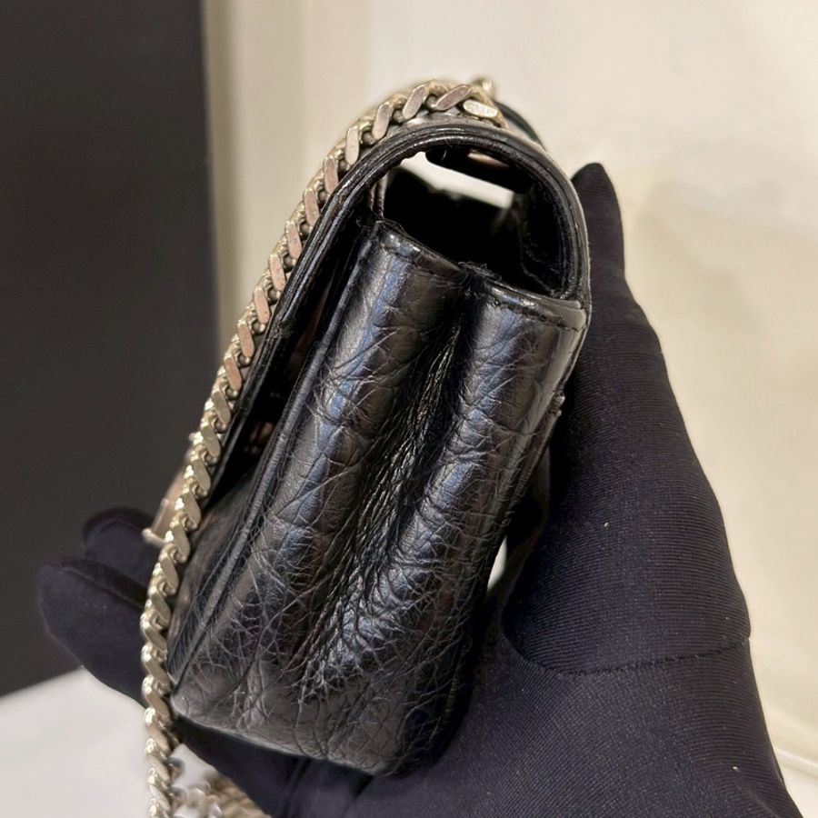 Saint Laurent聖羅蘭黑銀鱷魚壓紋牛皮斜挎包-6