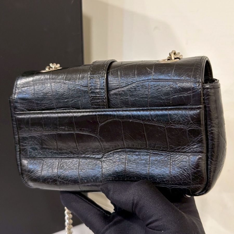 Saint Laurent聖羅蘭黑銀鱷魚壓紋牛皮斜挎包-7