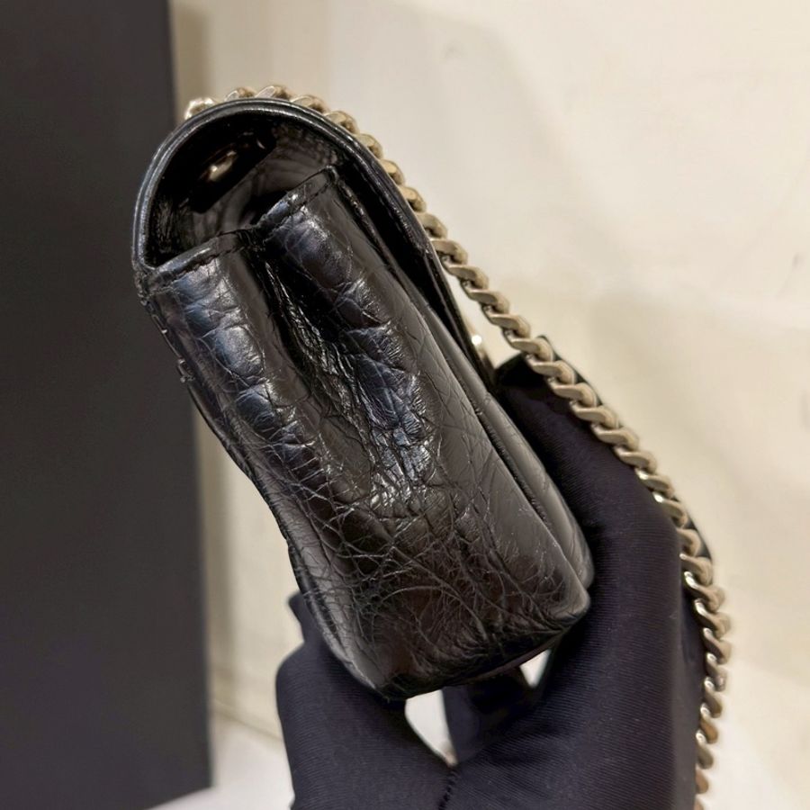 Saint Laurent聖羅蘭黑銀鱷魚壓紋牛皮斜挎包-8