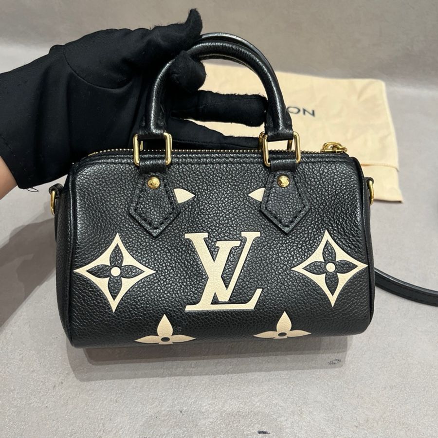 路易威登 LV speedy nano黑白熊貓全皮壓紋mini枕頭包手提包斜挎包 金扣 芯片款-1