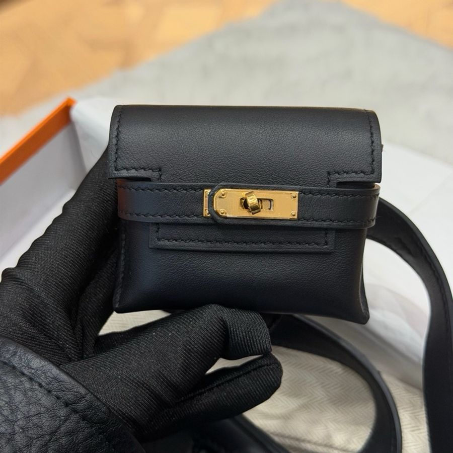 Hermes愛馬仕 黑金kelly moove單肩包斜挎包子母包 swift皮 底長19cm-7