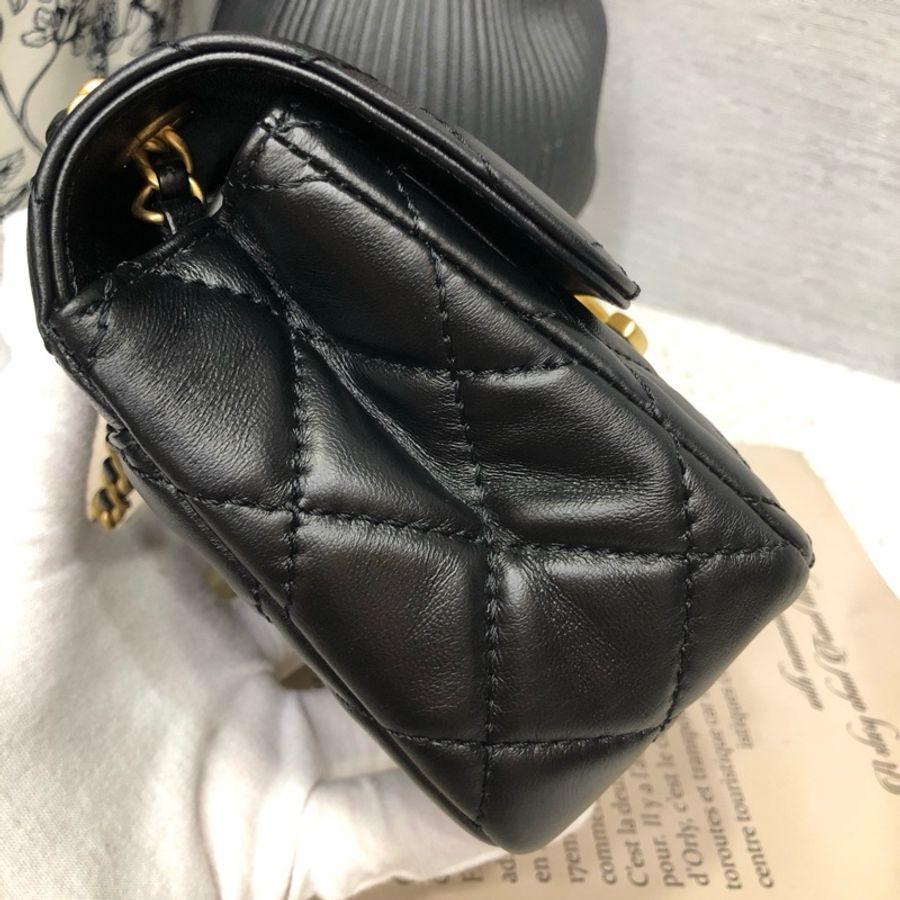 Chanel 香奈兒24B 黑金雙C大金扣 迷你口蓋包單肩包斜挎包 芯片款-3