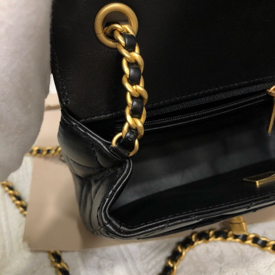 Chanel 香奈兒24B 黑金雙C大金扣 迷你口蓋包單肩包斜挎包 芯片款-7