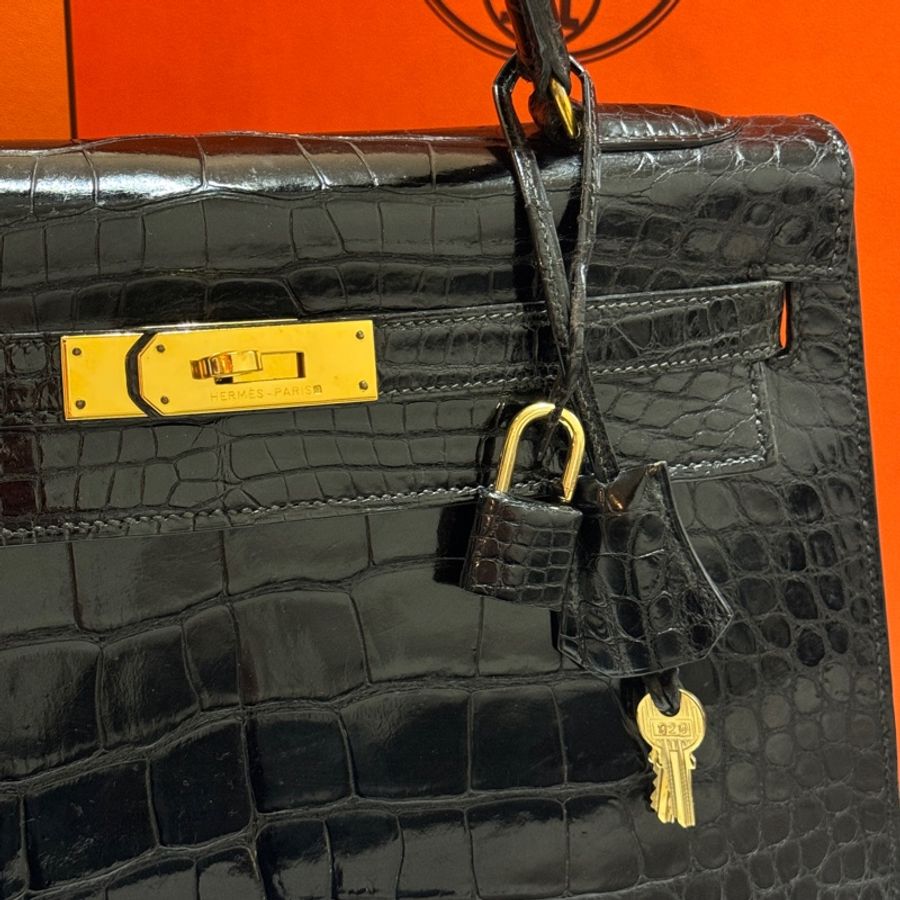 (真鱷魚皮🐊) Hermes Kelly 32 黑金 方塊鱷魚皮 全配🎁-14