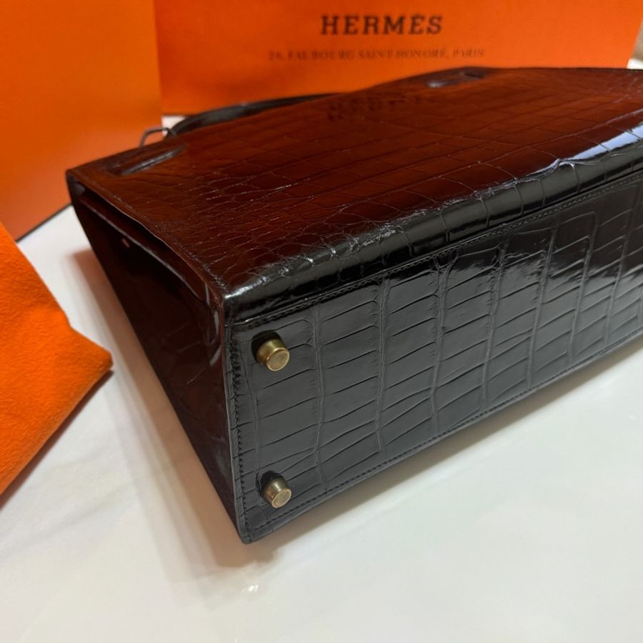 (真鱷魚皮🐊) Hermes Kelly 32 黑金 方塊鱷魚皮 全配🎁-20