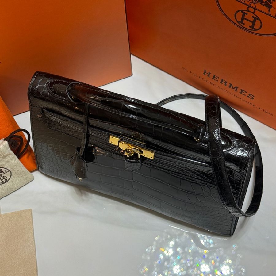 (真鱷魚皮🐊) Hermes Kelly 32 黑金 方塊鱷魚皮 全配🎁-25