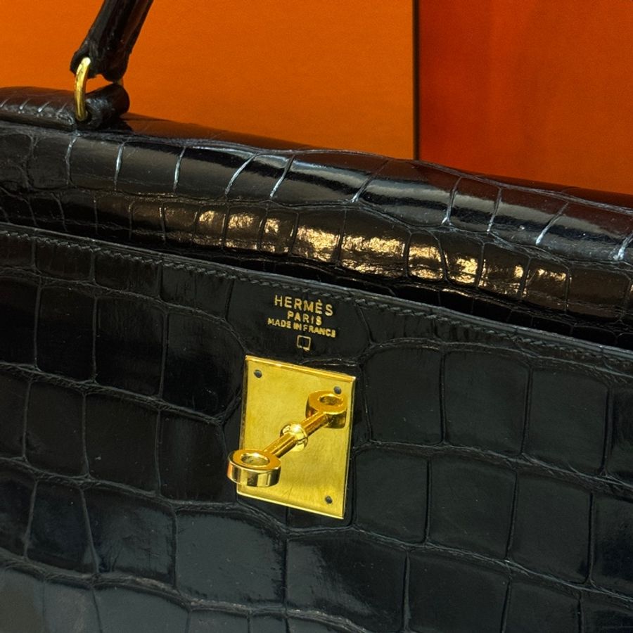 (真鱷魚皮🐊) Hermes Kelly 32 黑金 方塊鱷魚皮 全配🎁-30