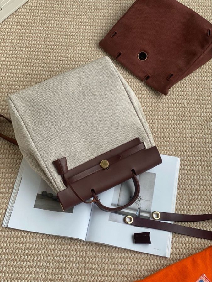 愛馬仕hermes herbag31金棕双肩/双袋 背包-16