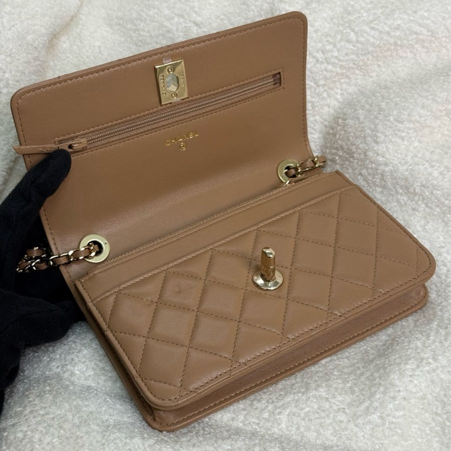 (法國購證🇫🇷全配)全新Chanel 23A trendy cc woc 焦糖奶茶色✨最新晶片款-10